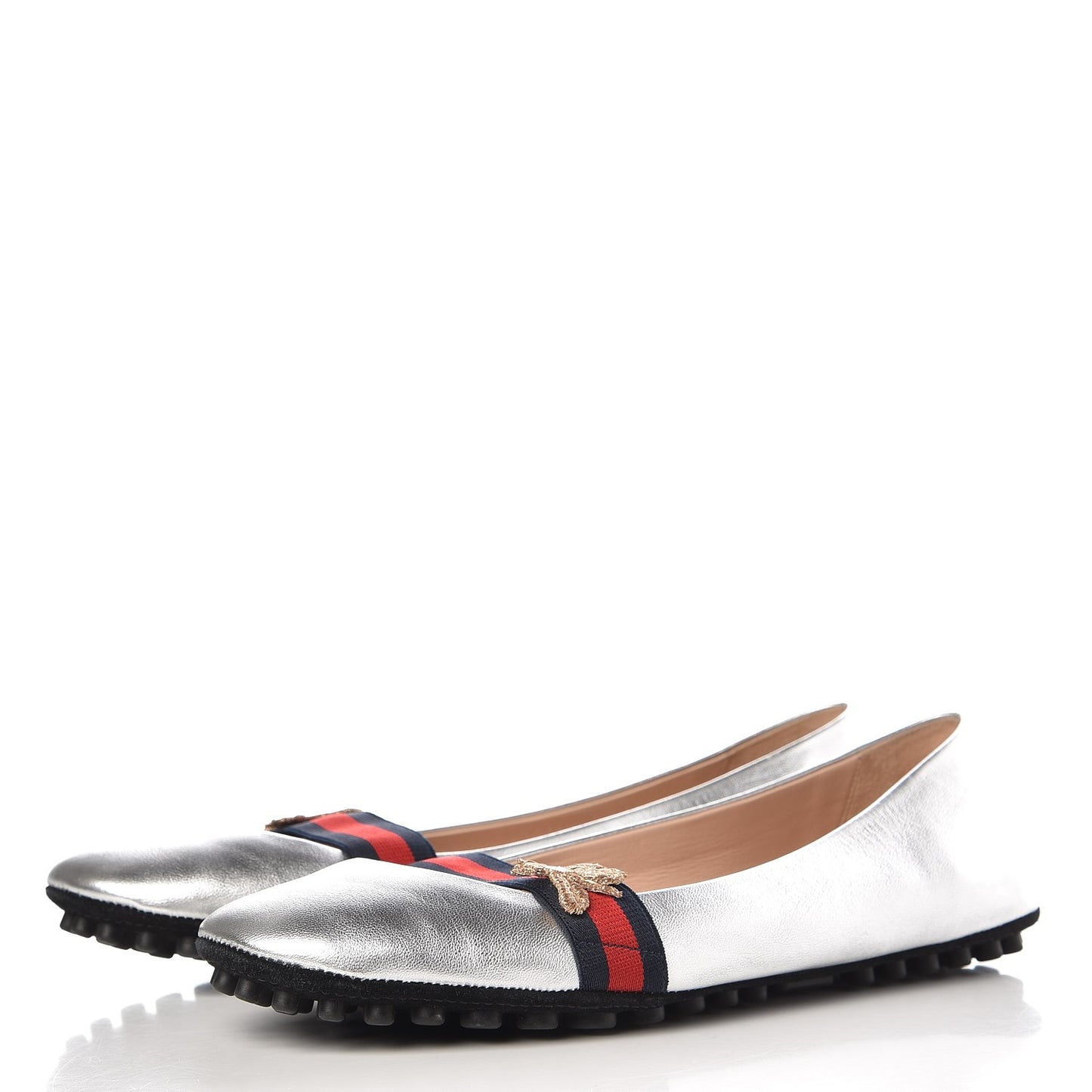 Metallic Nappa Web Bayadere Ballerina Flats 39.5 Argento