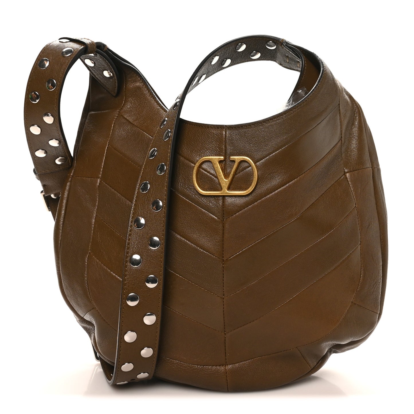 Shiny Nappa Chevron Patchwork Small Hoboho Bag Tundra