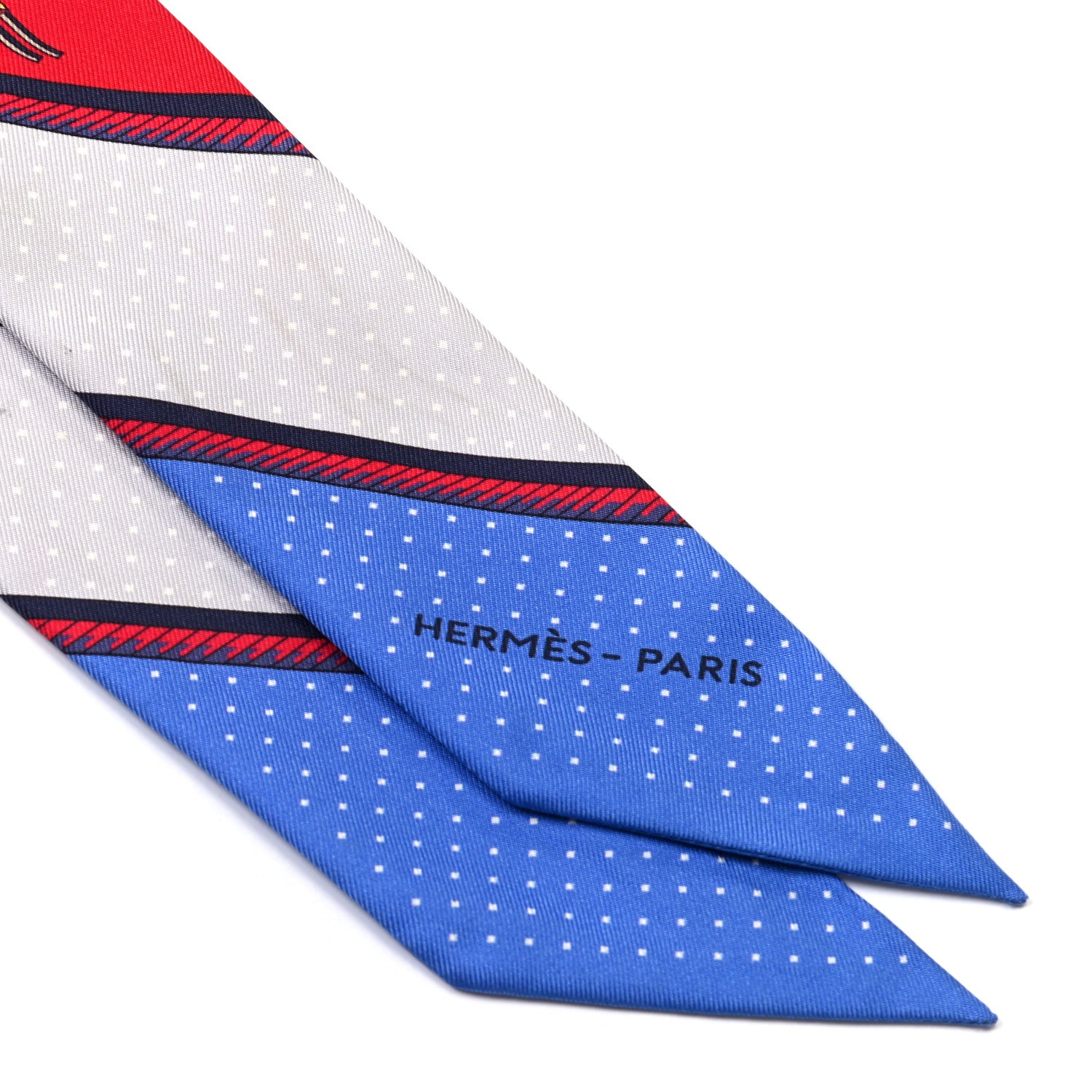 Hermes Silk Les Voitures A Transformation Twilly Rouge Bleu Gris 2 of 4