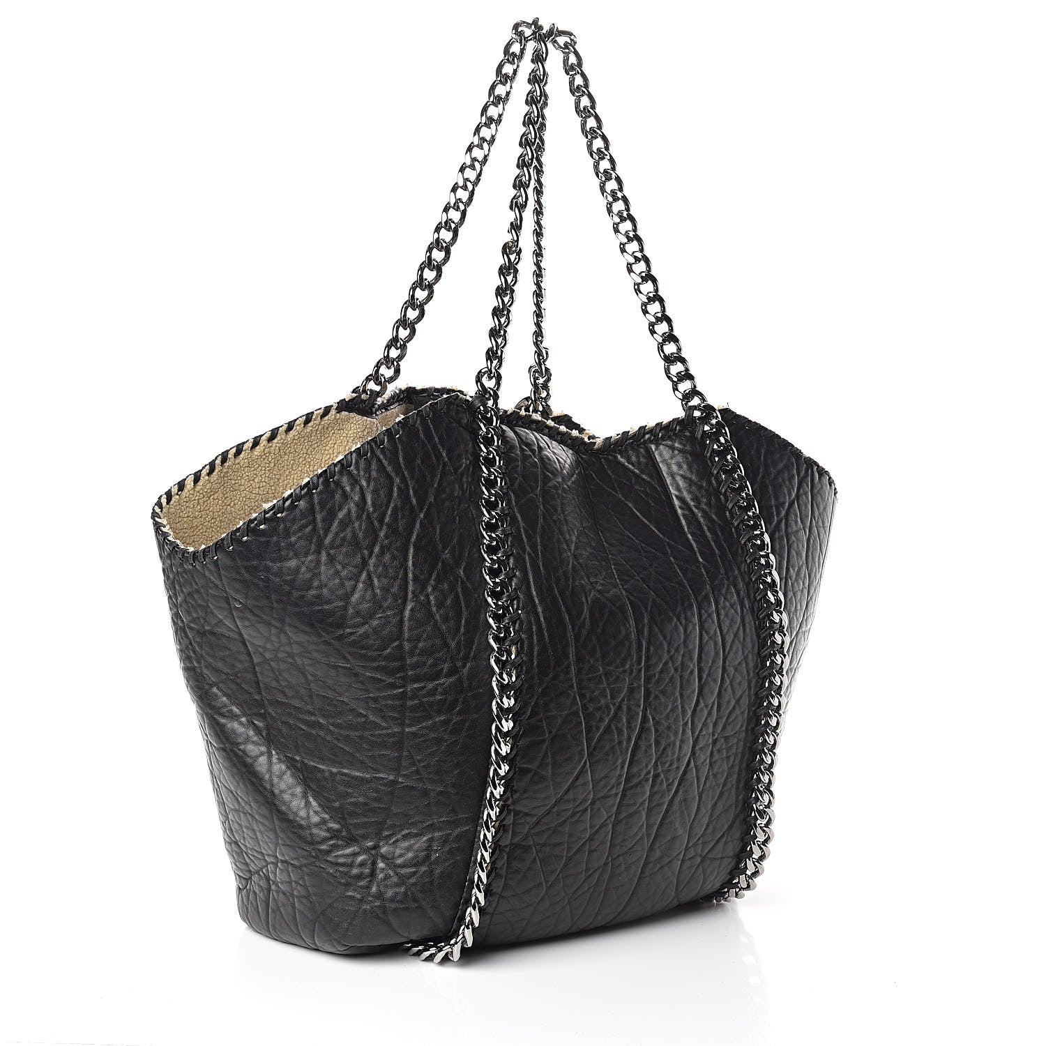 Stella McCartney Faux Shearling Chain Falabella Tote Black 3 of 9