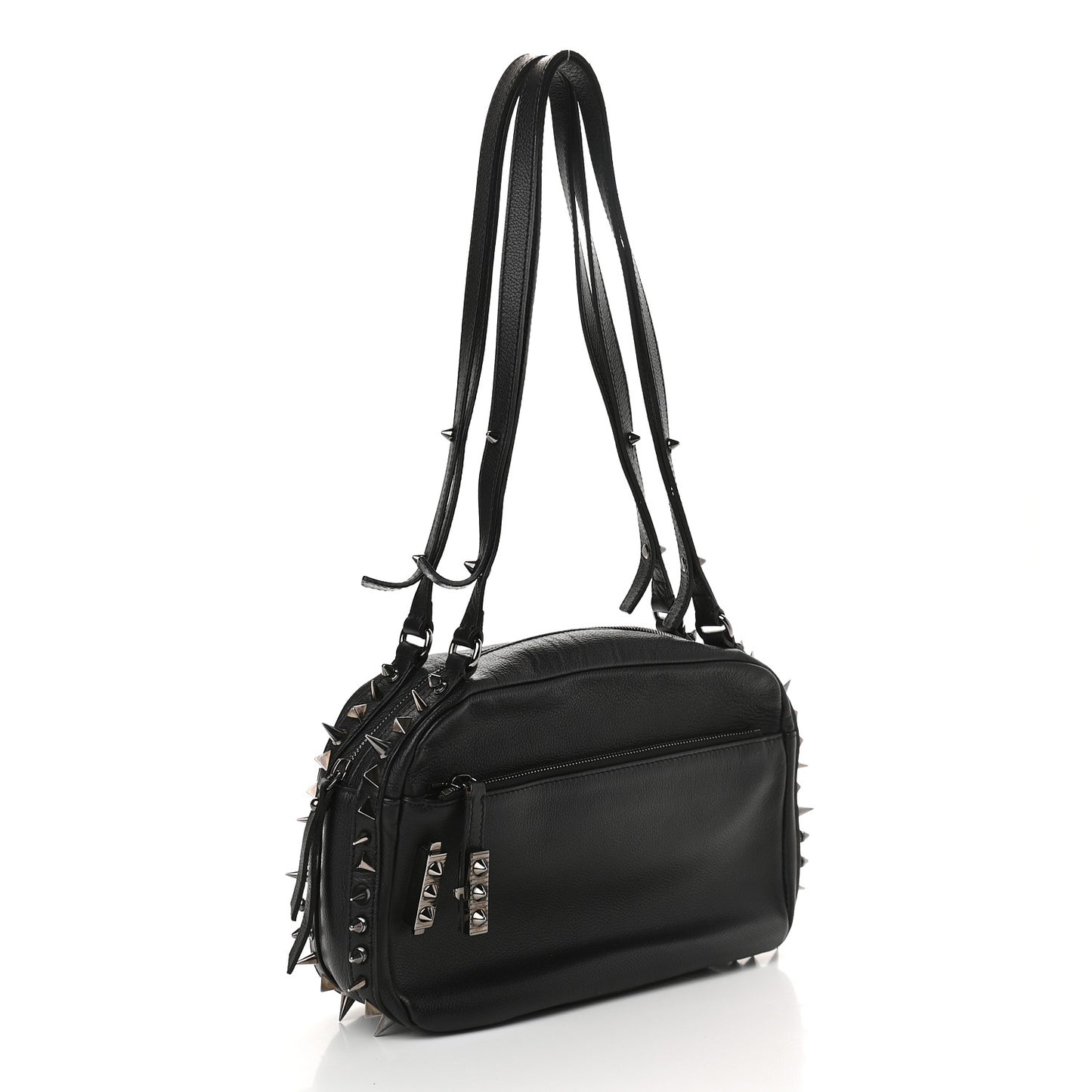 Calfskin Spikes Shoulder Bag Black