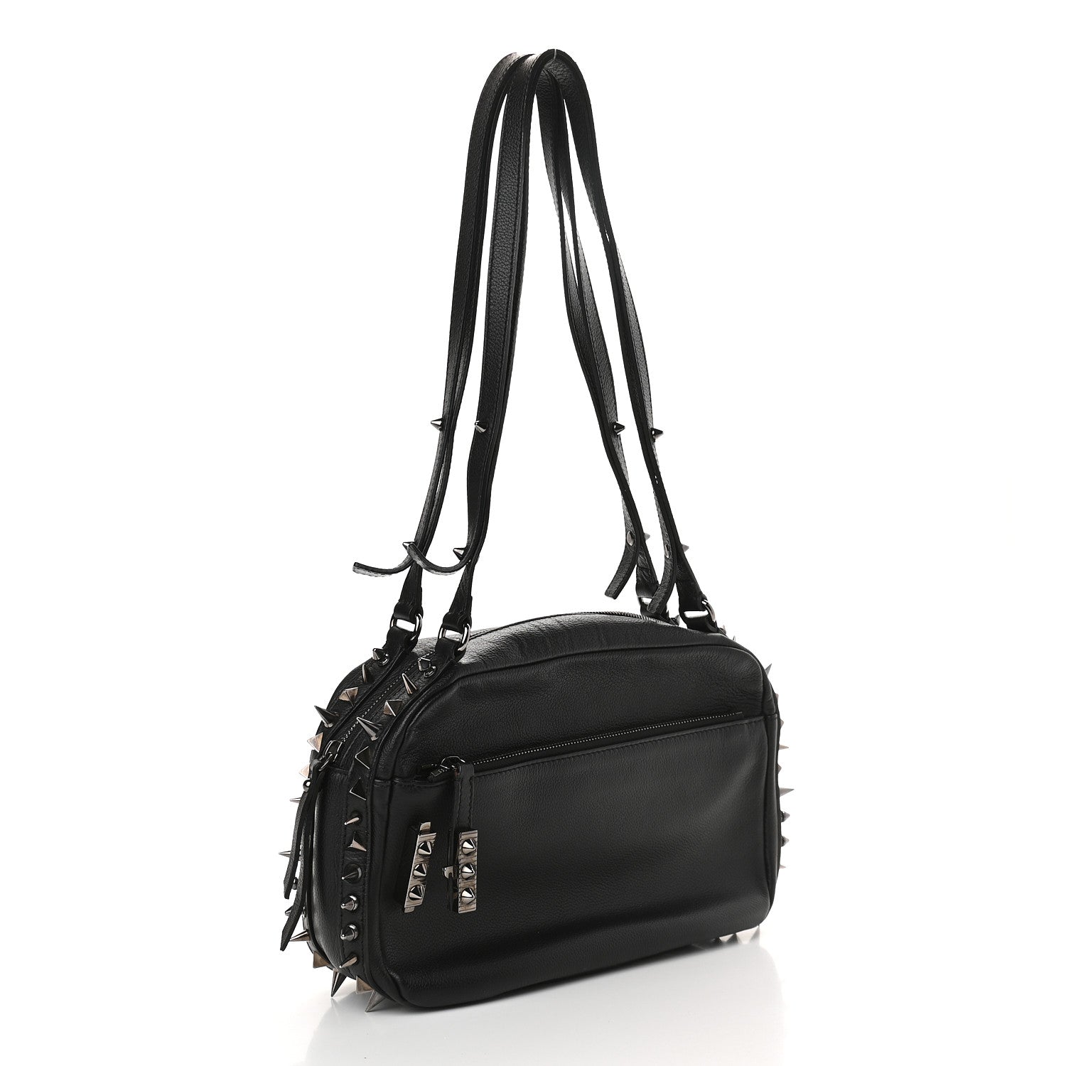 Christian Louboutin Calfskin Spikes Shoulder Bag Black 3 of 9