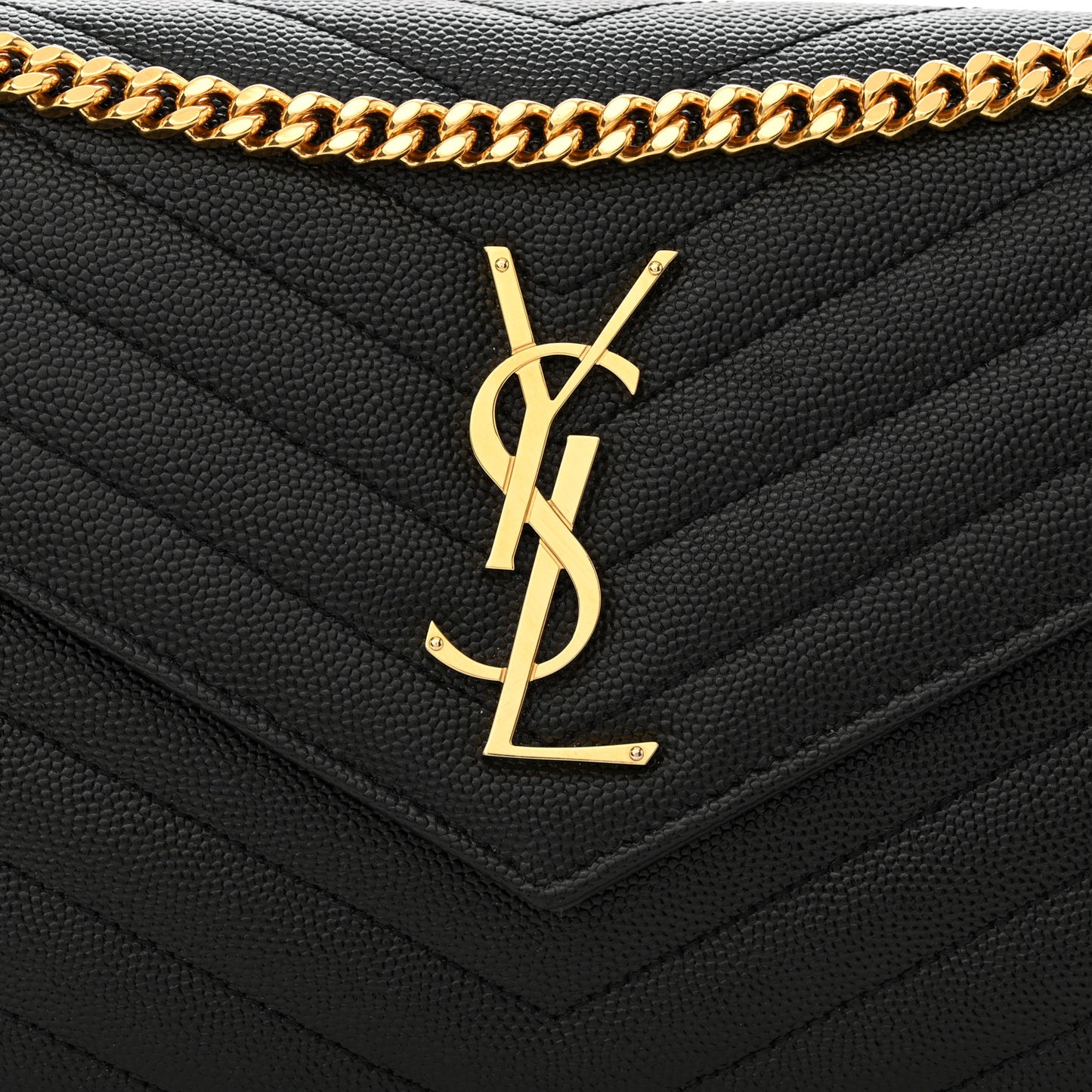 Grain De Poudre Matelasse Chevron Monogram Chain Wallet Black