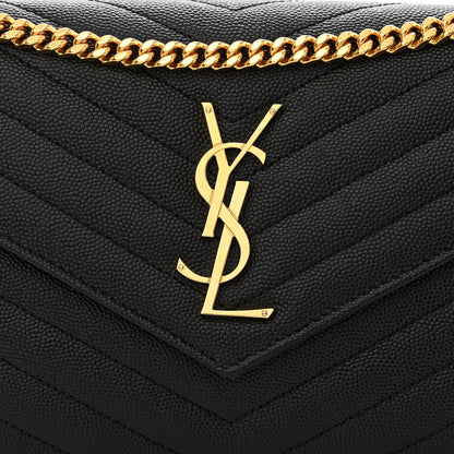 Saint Laurent Grain De Poudre Matelasse Chevron Monogram Chain Wallet Black 8 of 11