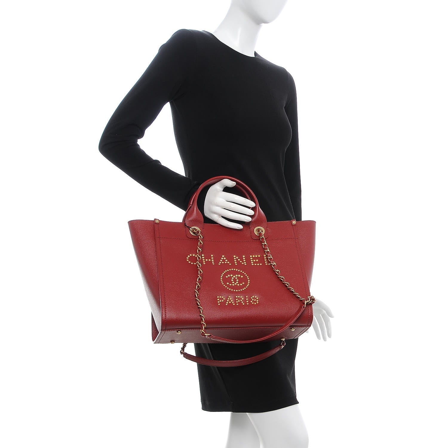 Chanel Caviar Small Studded Deauville Tote Burgundy 2 of 9