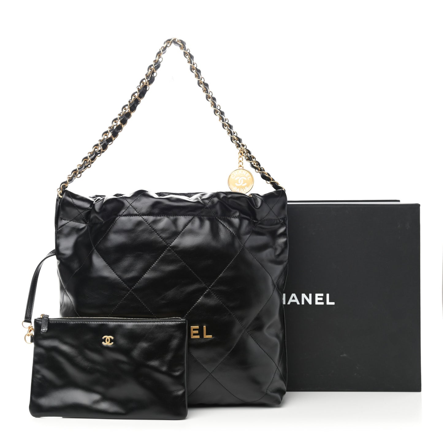 Shiny Calfskin Quilted Small Chanel 22 Black
