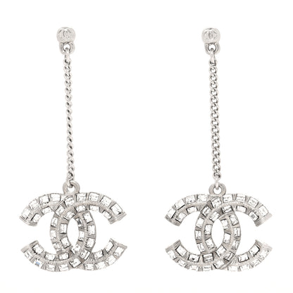 Chanel Baguette Crystal CC Drop Earrings Silver 1 of 3