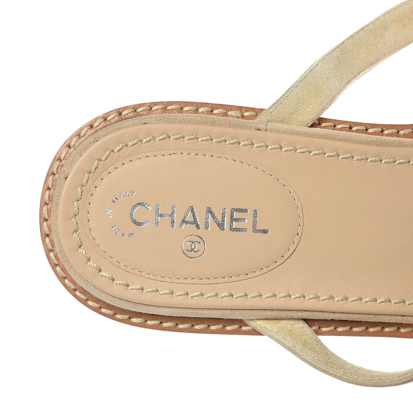 Suede Pearl Thong Sandals 39 Beige