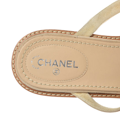 Chanel Suede Pearl Thong Sandals 39 Beige 7 of 8