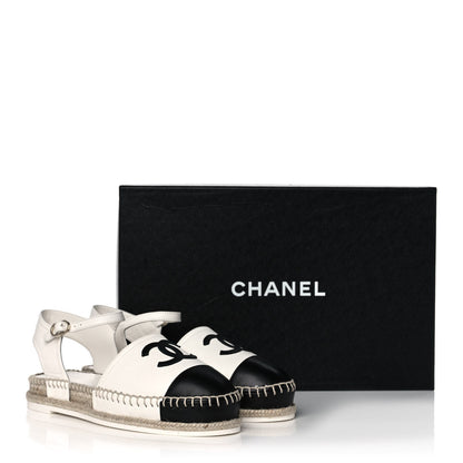 Chanel Lambskin Cap Toe CC Espadrille Sandals 37 White Black 11 of 11