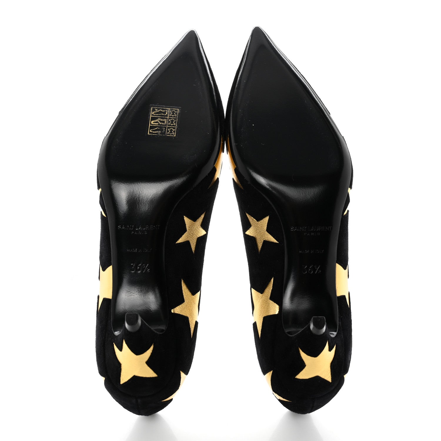 Saint Laurent Kid Scamosciato Kiki 55 Star Pumps 36.5 Black Oro 5 of 9