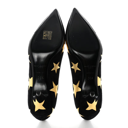 Saint Laurent Kid Scamosciato Kiki 55 Star Pumps 36.5 Black Oro 5 of 9