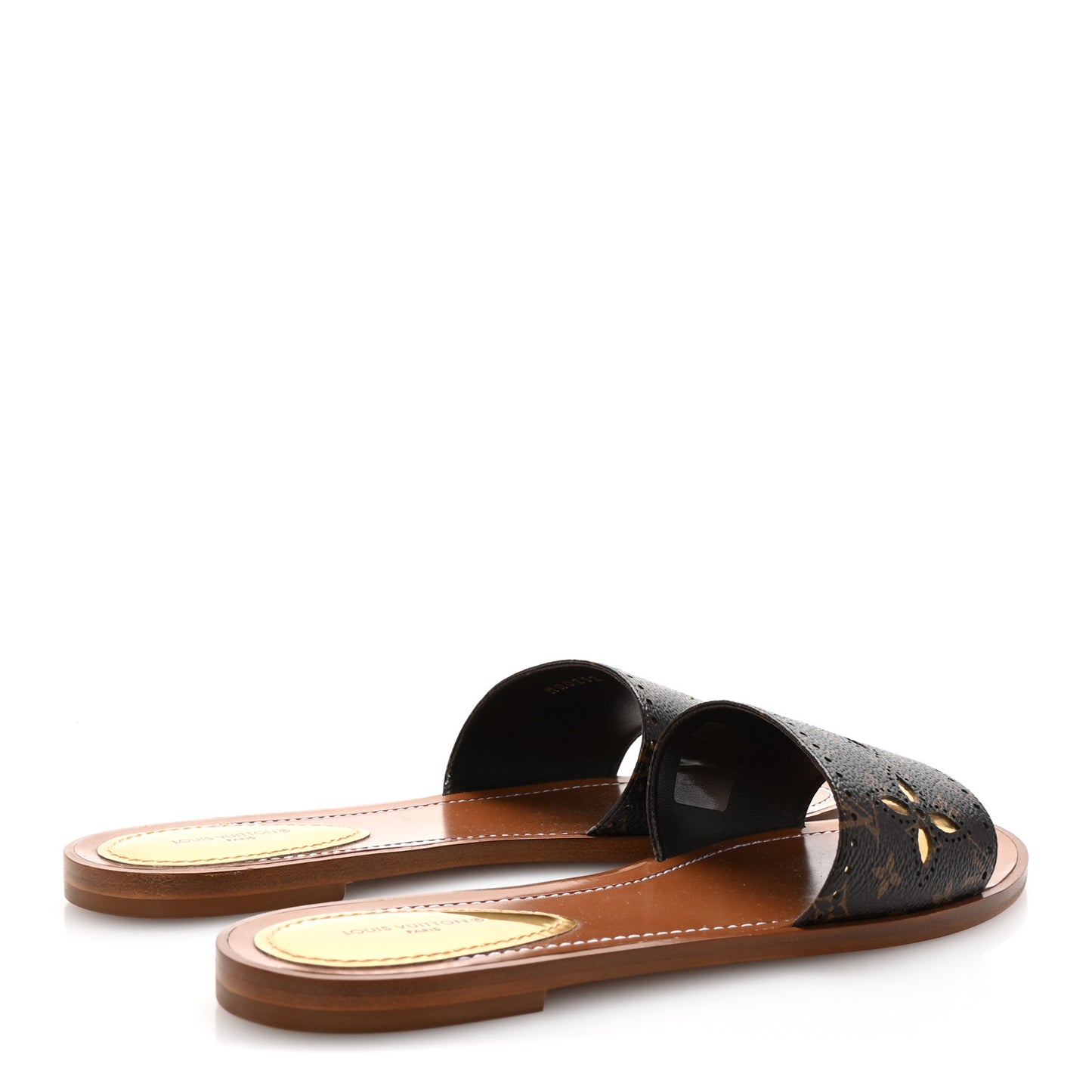 Calfskin Perforated Monogram Silhouette Flat Sandals 39 Gold