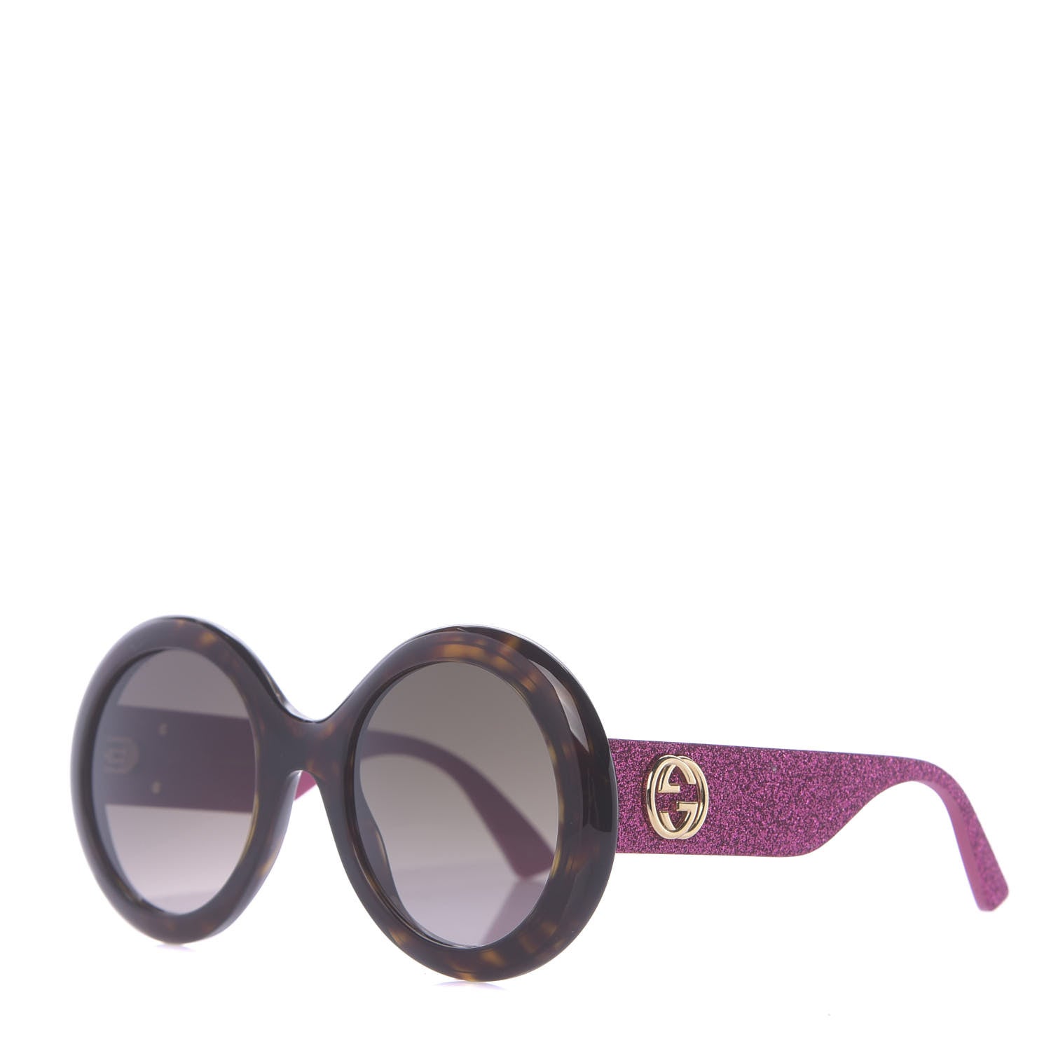 Gucci Acetate Round GG0101S Glitter Sunglasses Havana Pink 1 of 7