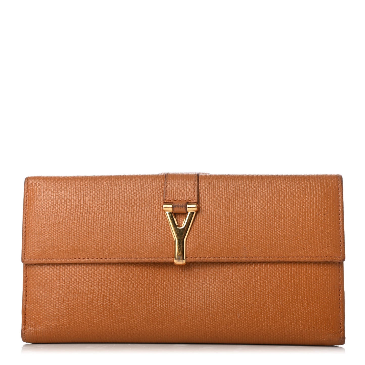 Textured Calfskin Y Ligne Clutch Tobacco