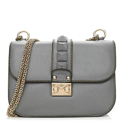 Valentino Garavani Pebbled Calfskin Small Glam Lock Rockstud Flap Gray 1 of 13