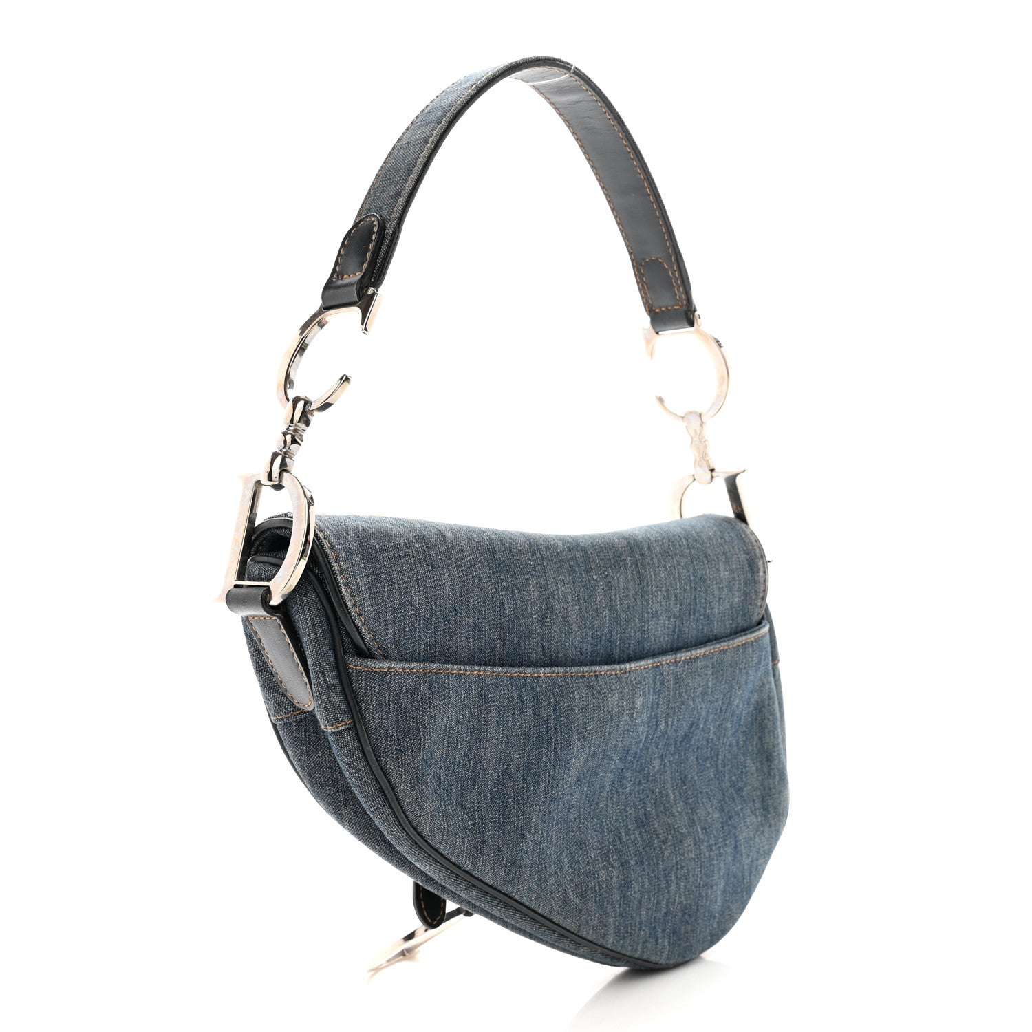 Christian Dior Denim Crystal Floral Embroidered Saddle Bag Multicolor 3 of 13