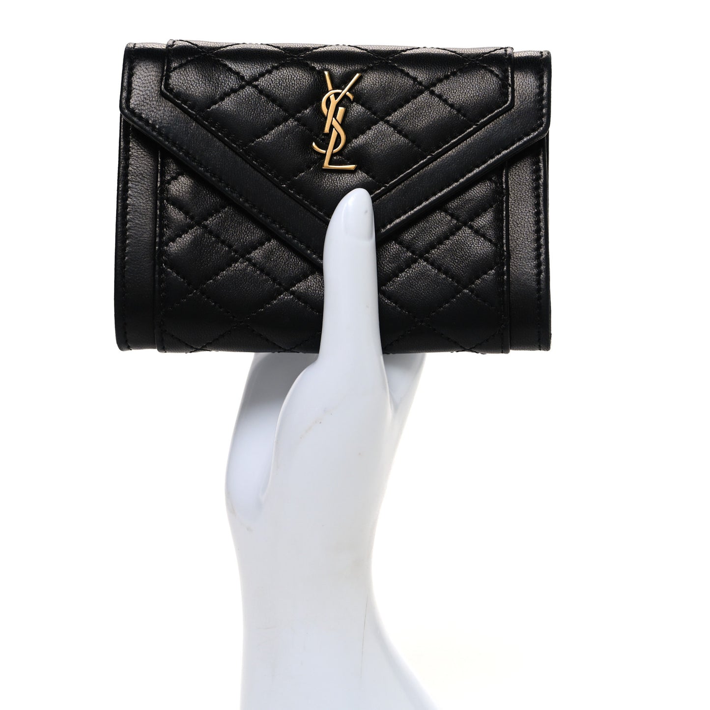 Lambskin Quilted Monogram Gaby Small Envelope Wallet Black