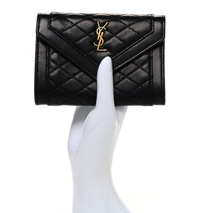 Saint Laurent Lambskin Quilted Monogram Gaby Small Envelope Wallet Black 2 of 7