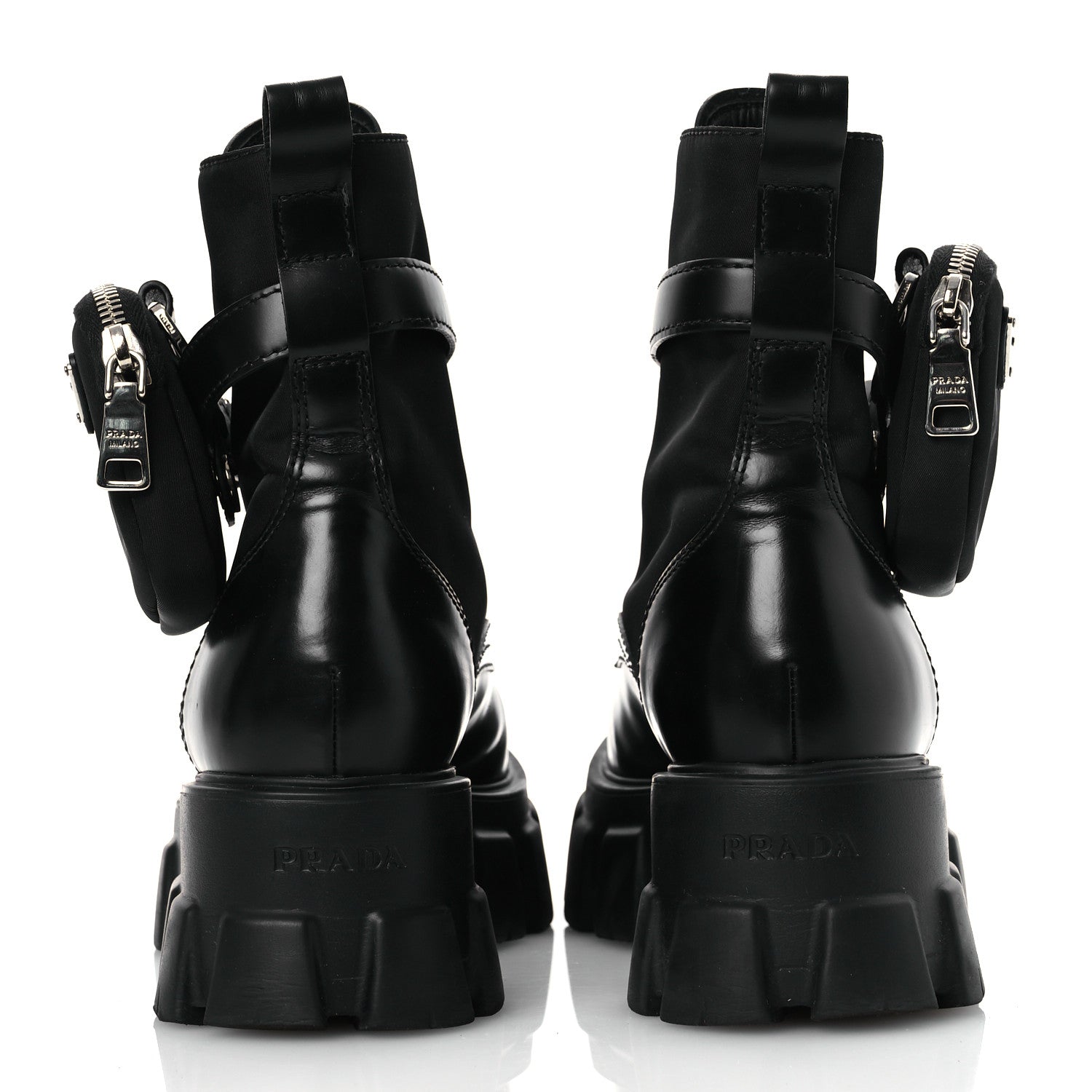 Prada Spazzolato Rois Nylon Metal Triangle Logo Monolith Pouch Pocket 55mm Boots 38 Black 6 of 15