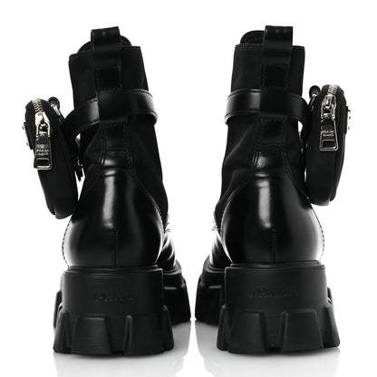 Prada Spazzolato Rois Nylon Metal Triangle Logo Monolith Pouch Pocket 55mm Boots 38 Black 6 of 15