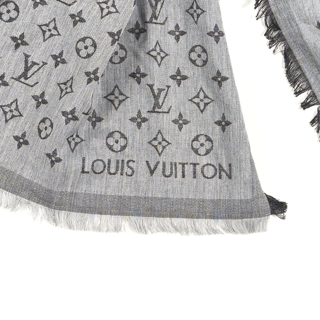 Louis Vuitton Silk Wool Monogram Denim Shawl Black 4 of 8