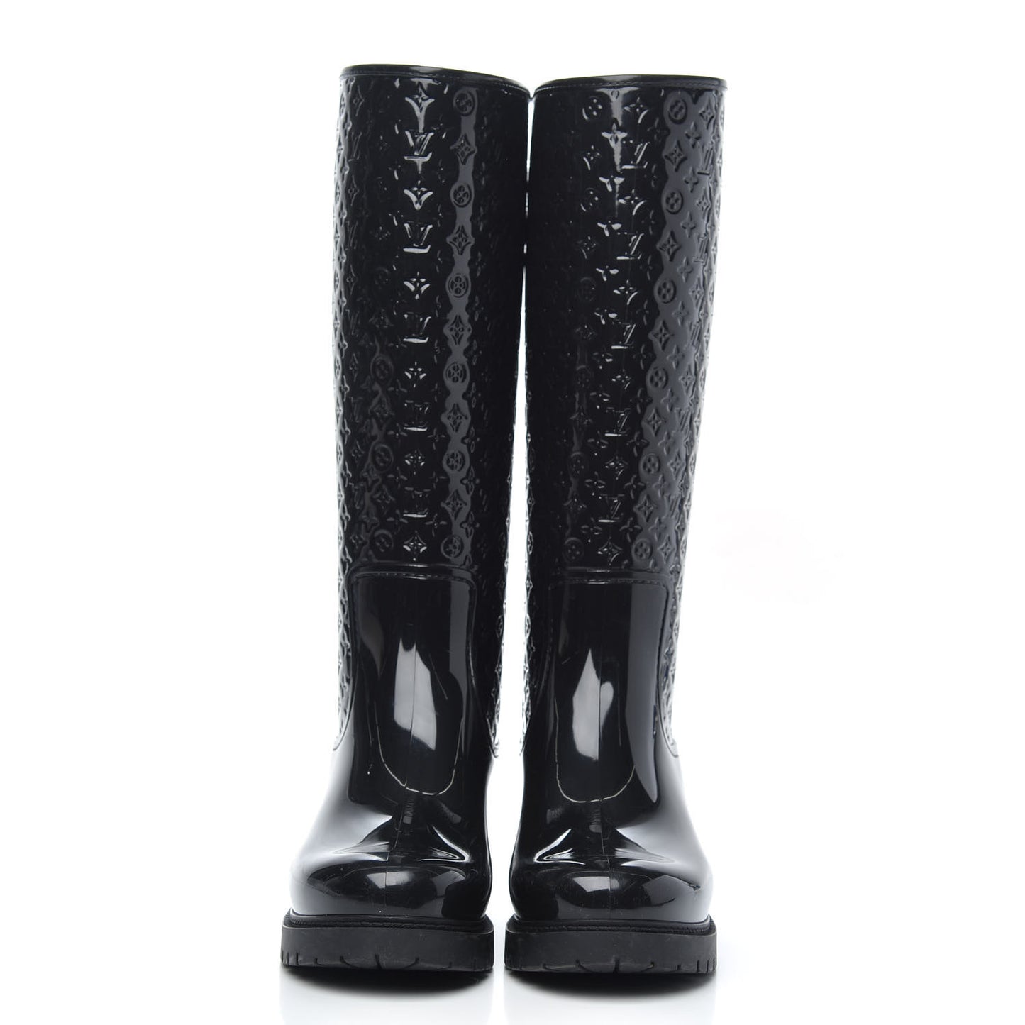Rubber Embossed Monogram Splash Rain Boots 37 Black