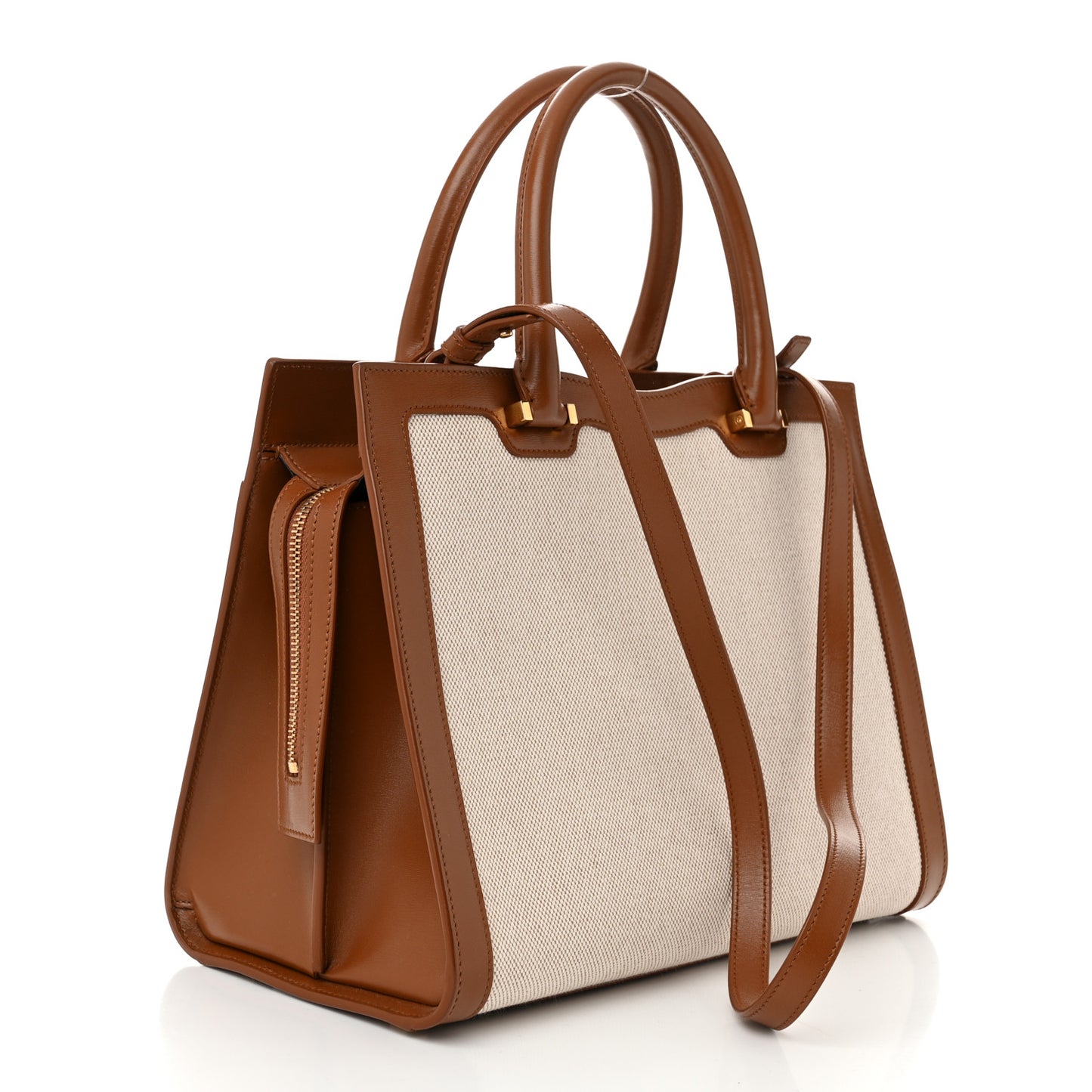 Canvas Calfskin Medium Uptown Tote Brown
