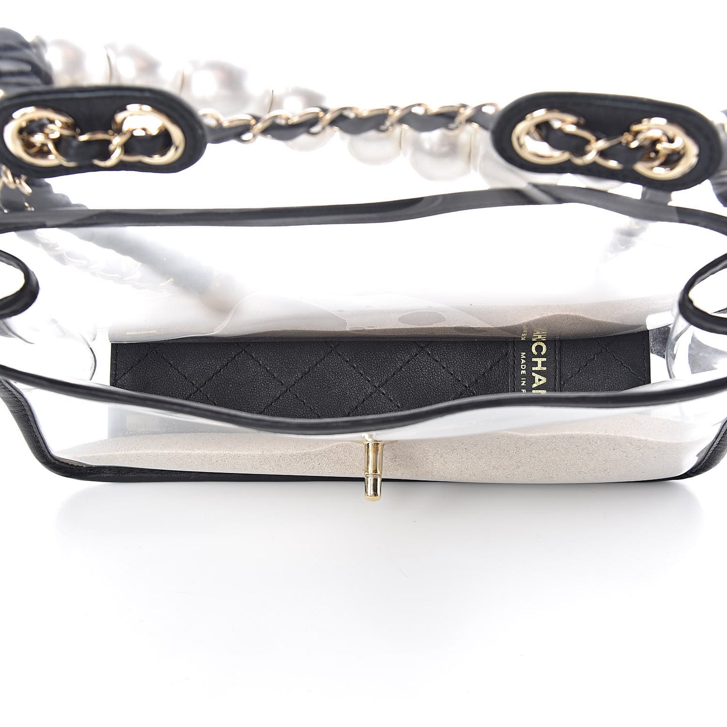 Lambskin PVC Sand By The Sea Flap With Pearl Strap Black