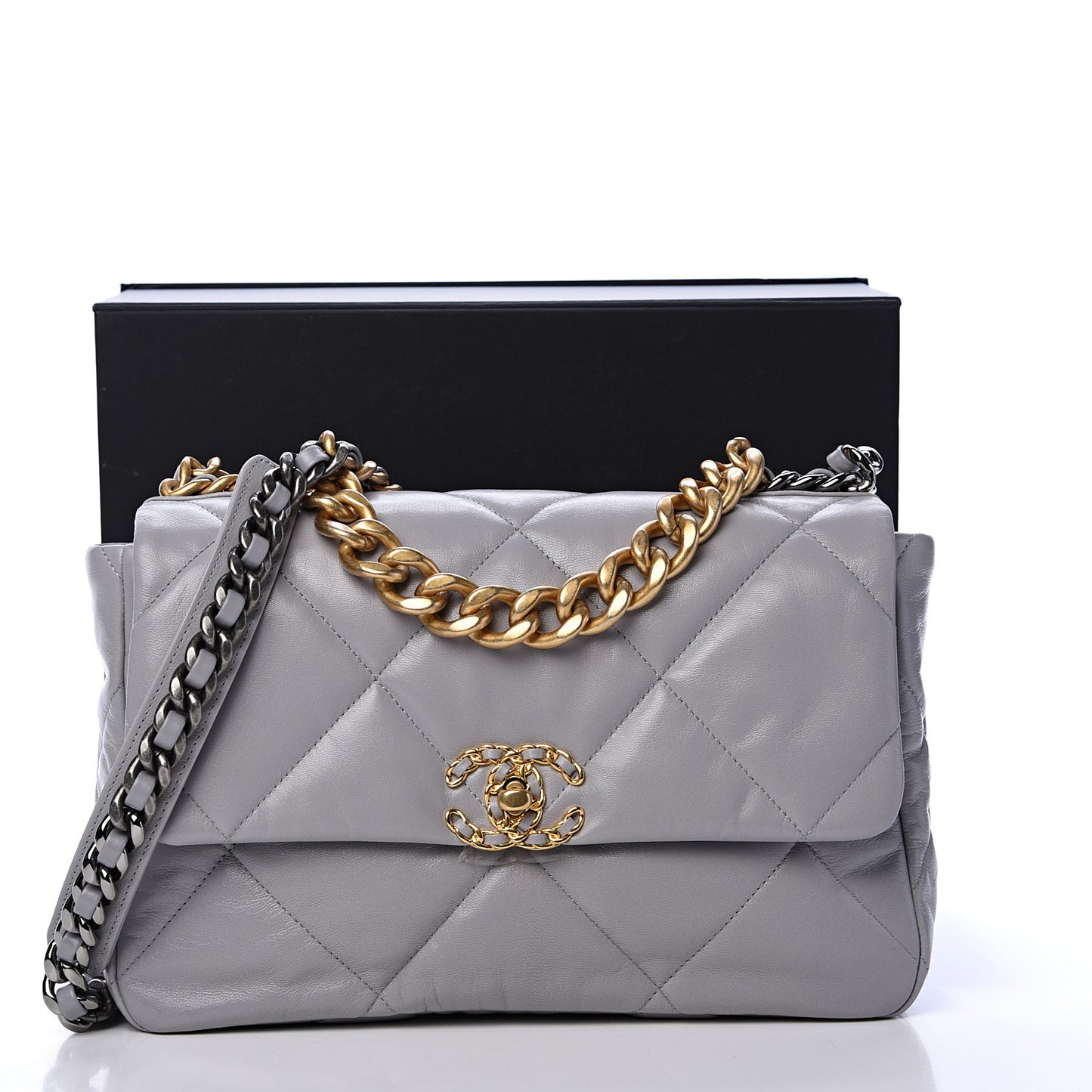 Goatskin Quilted Large 19 Flap Grey