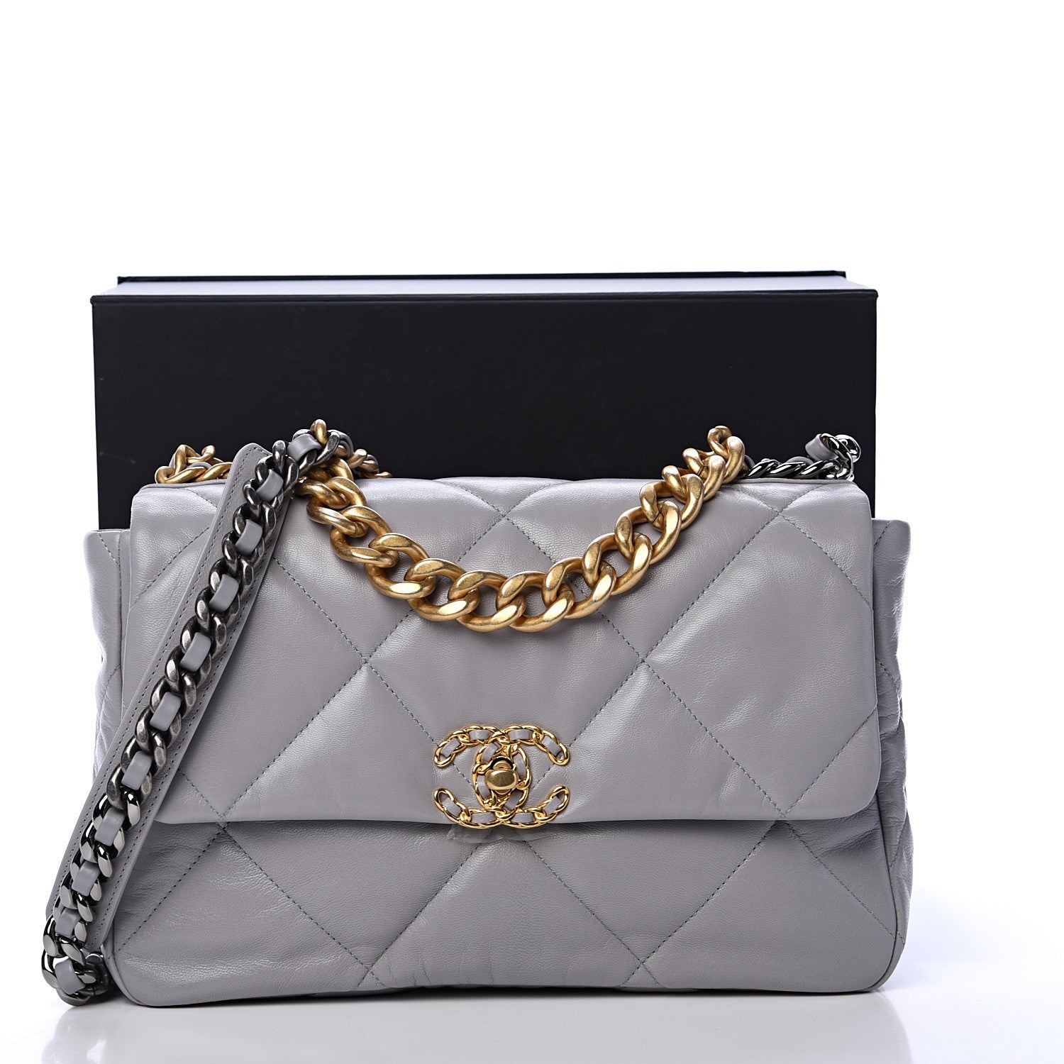 Chanel Goatskin Quilted Large 19 Flap Grey 10 of 10