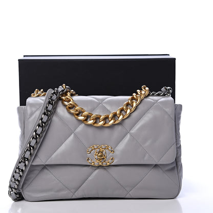 Chanel Goatskin Quilted Large 19 Flap Grey 10 of 10