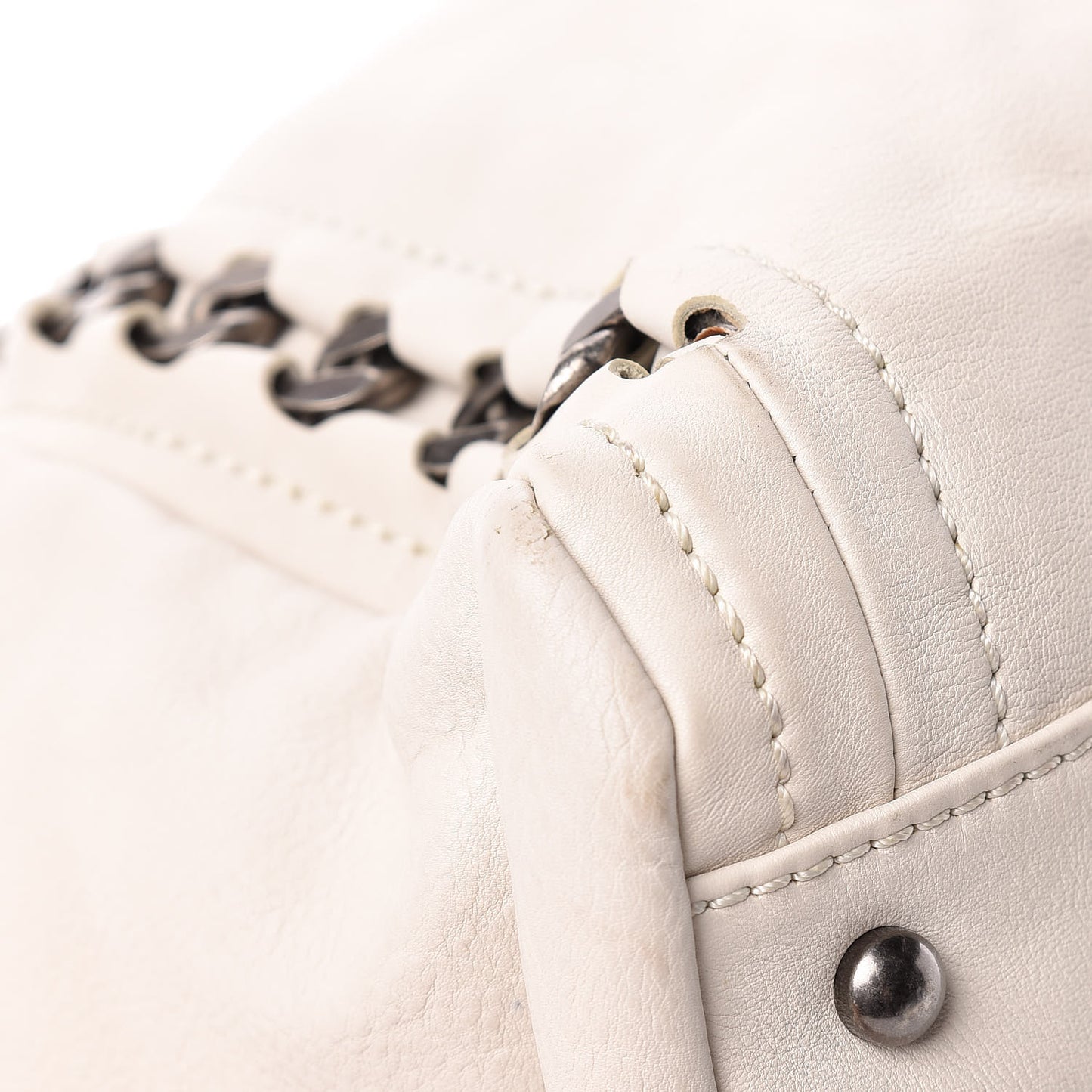 Calfskin Large East West Modern Chain Tote White