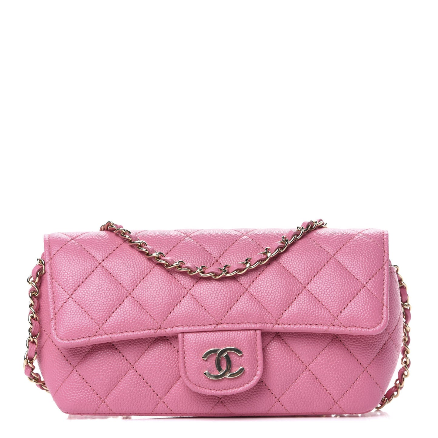 Caviar Quilted Glasses Case With Chain Pink