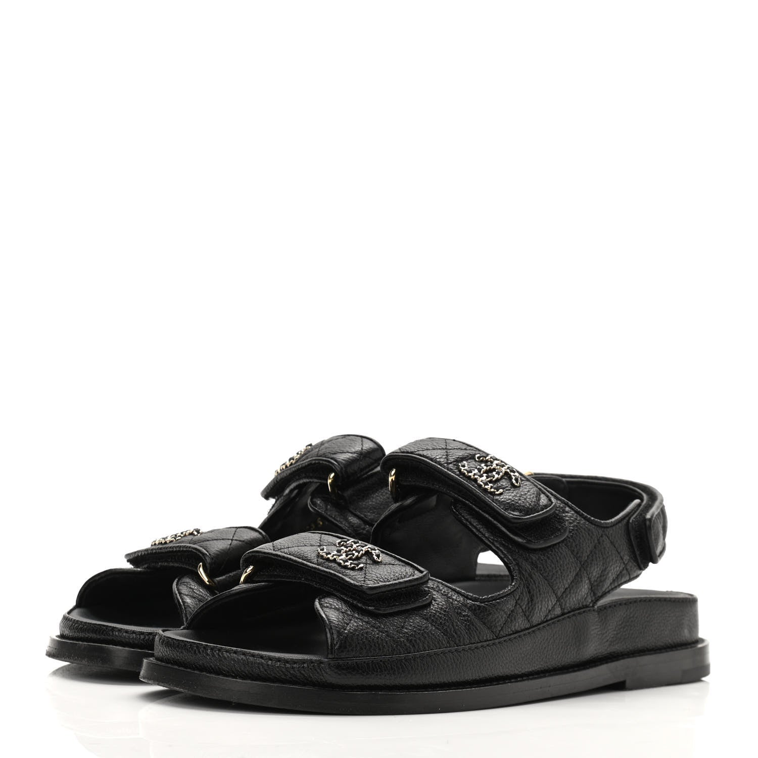 Chanel Grained Calfskin Velcro Dad Sandals 36.5 Black 3 of 11