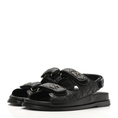 Chanel Grained Calfskin Velcro Dad Sandals 36.5 Black 3 of 11