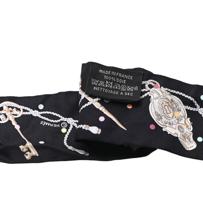 Hermes Silk Les Cles A Pois Twilly Black Beige Rose Multicolor 3 of 3