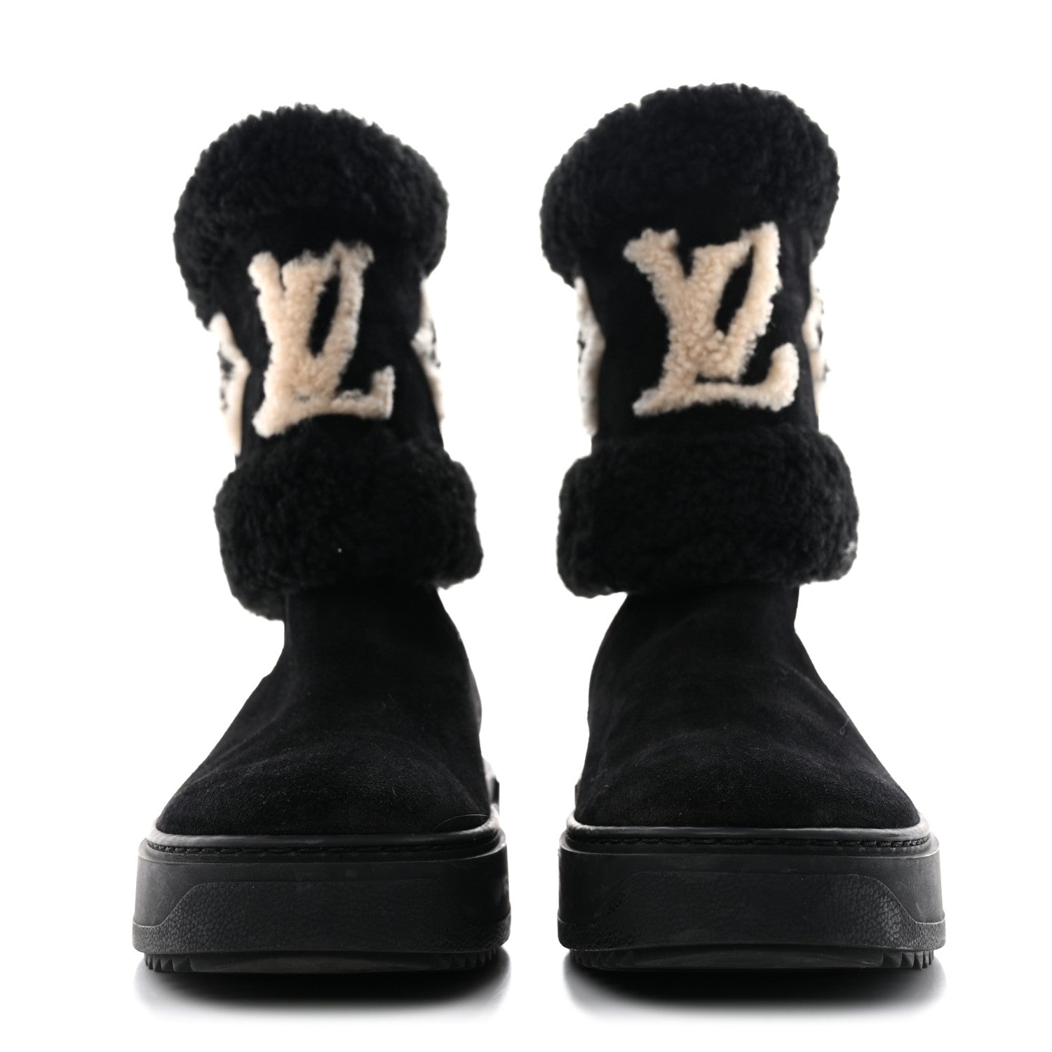 Louis Vuitton Suede Calfskin Shearling Snowdrop Flat Ankle Boot 39 Black 2 of 11