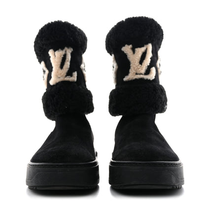 Louis Vuitton Suede Calfskin Shearling Snowdrop Flat Ankle Boot 39 Black 2 of 11