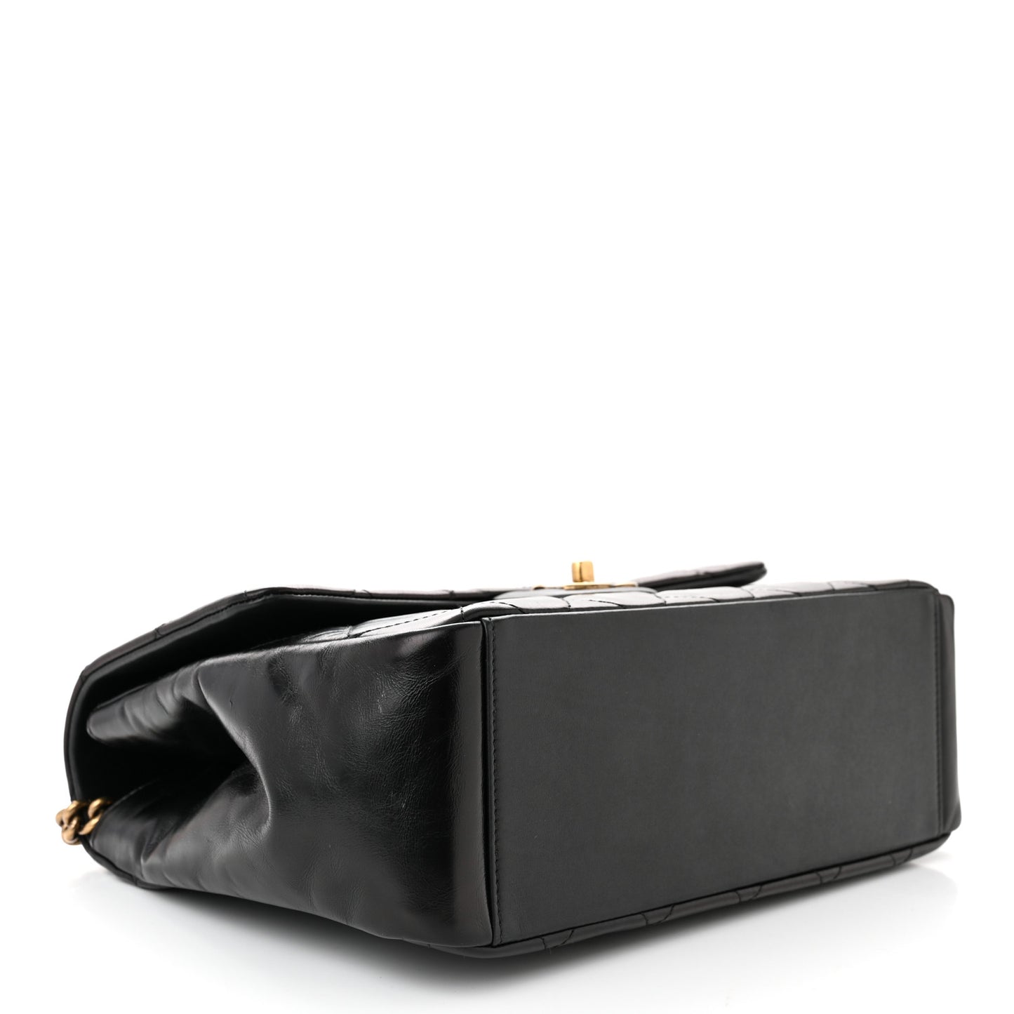 Calfskin Quilted Large Gold Bar Top Handle Flap Black