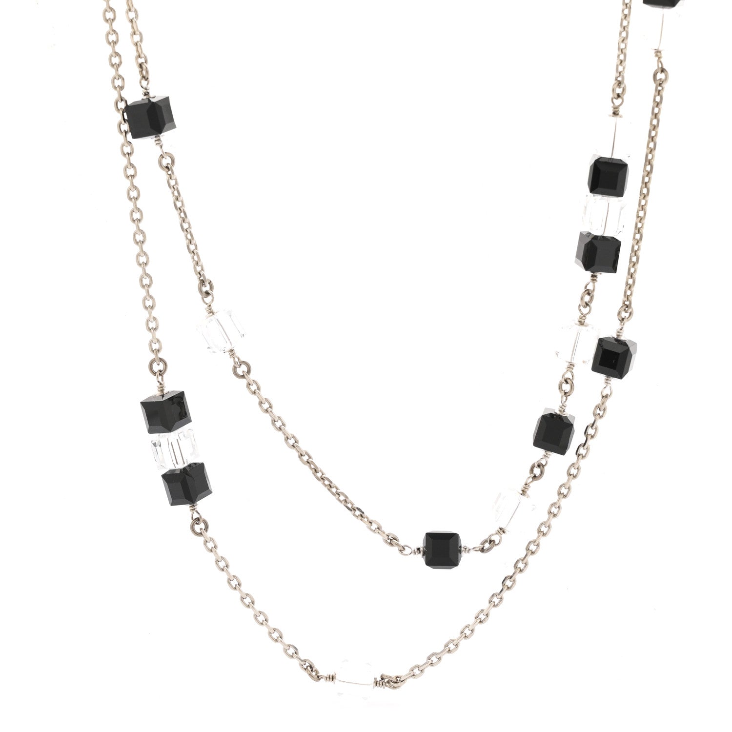 Chanel Crystal Bead CC Long Necklace Silver Black Transparent 4 of 6