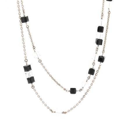 Chanel Crystal Bead CC Long Necklace Silver Black Transparent 4 of 6