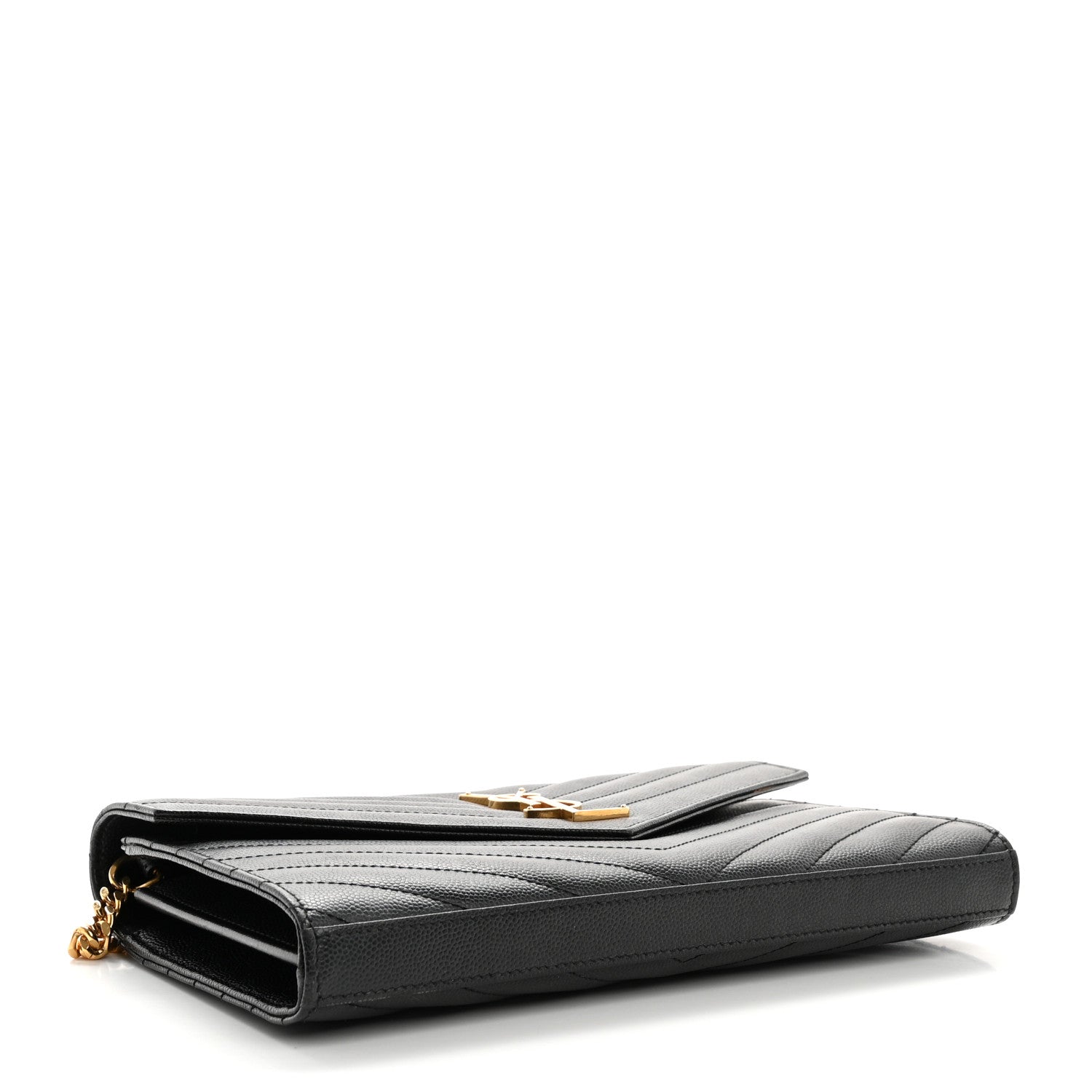 Saint Laurent Grain De Poudre Matelasse Chevron Monogram Chain Wallet Black 4 of 10