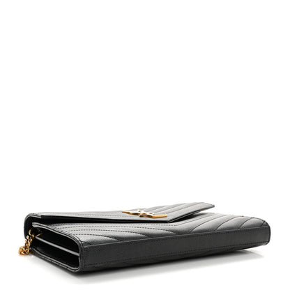 Saint Laurent Grain De Poudre Matelasse Chevron Monogram Chain Wallet Black 4 of 10
