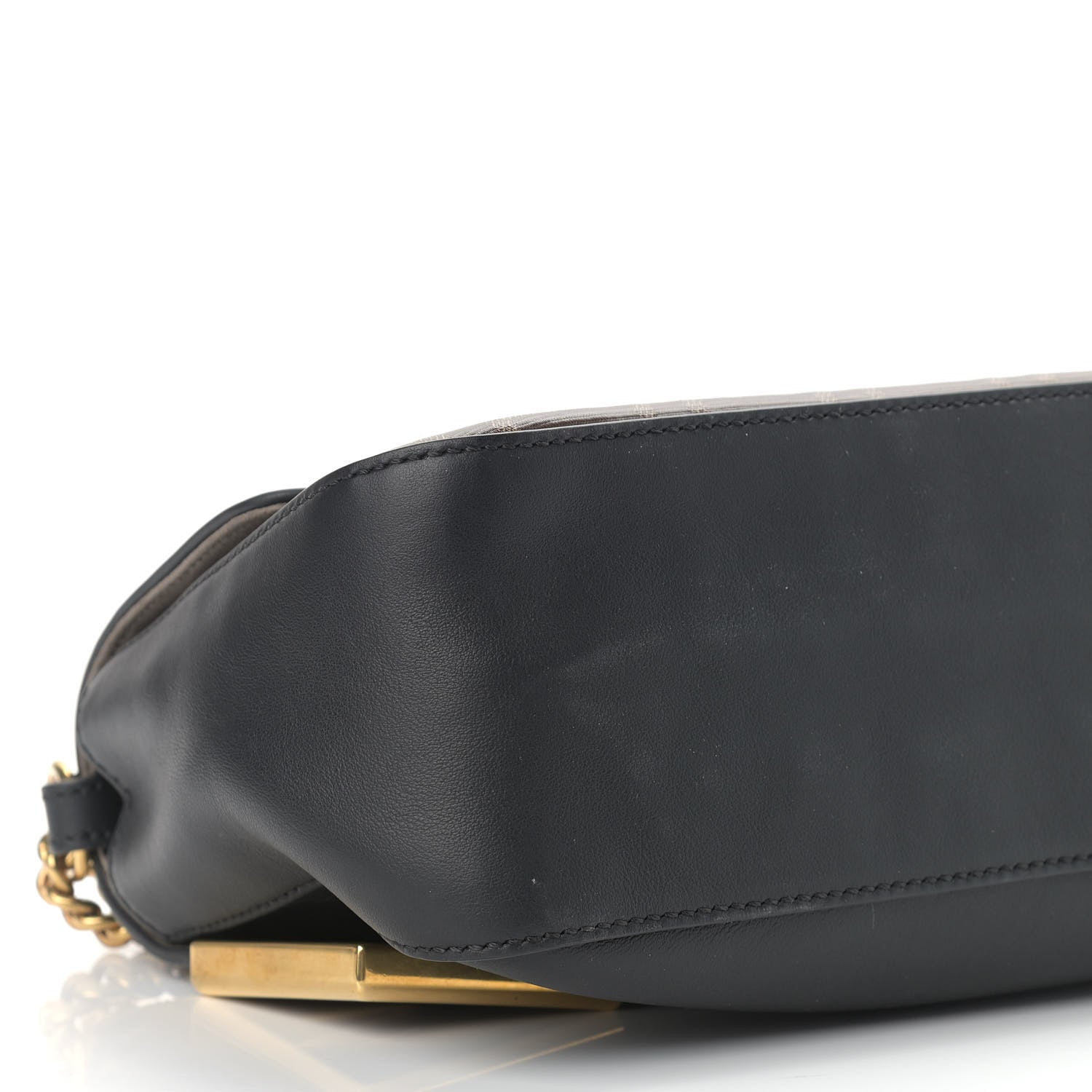 Fendi Vitello Grace Glazed Fabric FF 1974 Double F Shoulder Bag Black Mogano Panna 9 of 10