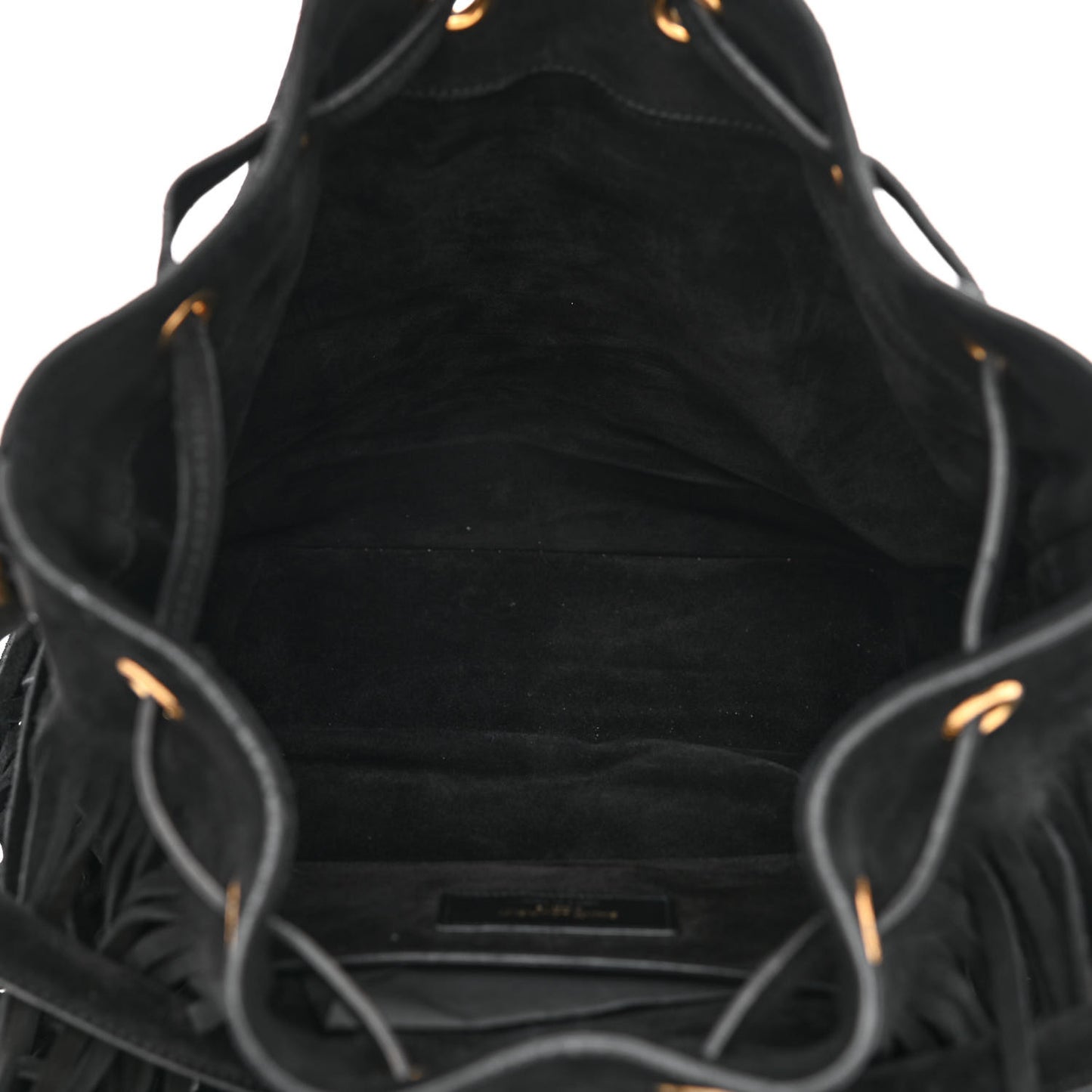 Suede Calfskin Small Emmanuelle Fringe Bucket Bag Black