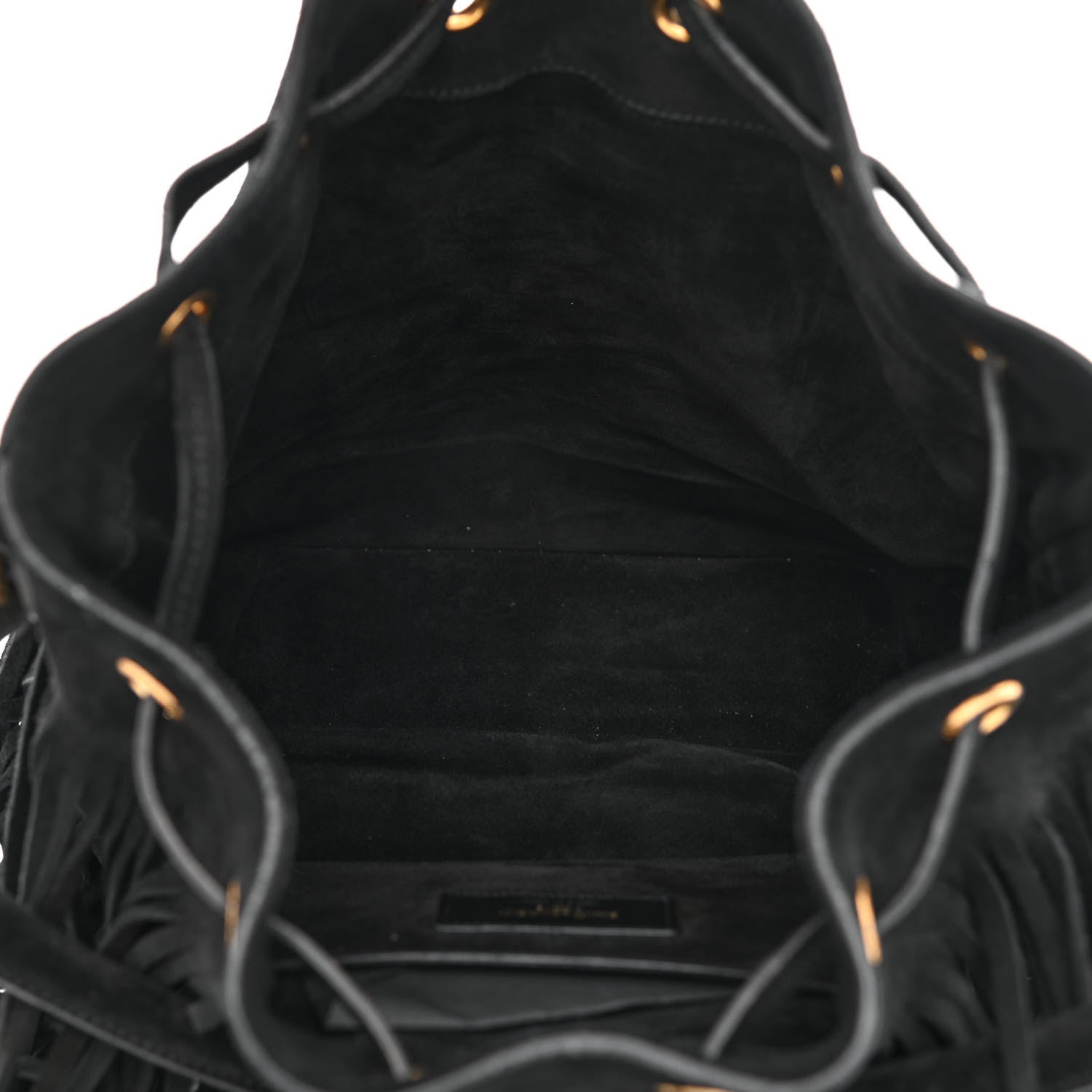 Saint Laurent Suede Calfskin Small Emmanuelle Fringe Bucket Bag Black 4 of 9