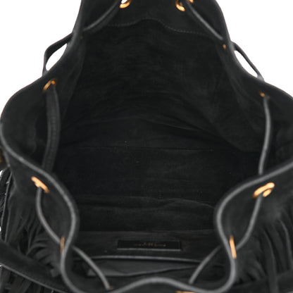 Saint Laurent Suede Calfskin Small Emmanuelle Fringe Bucket Bag Black 4 of 9