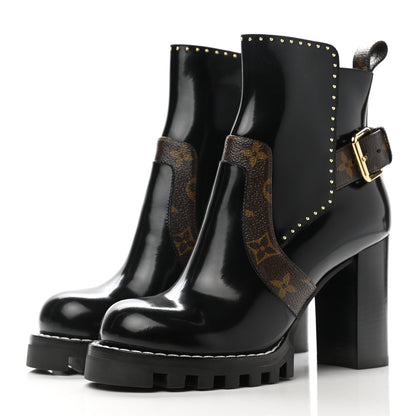 Louis Vuitton Glazed Calfskin Monogram Embellished Star Trail Ankle Boots 37 Black 3 of 8