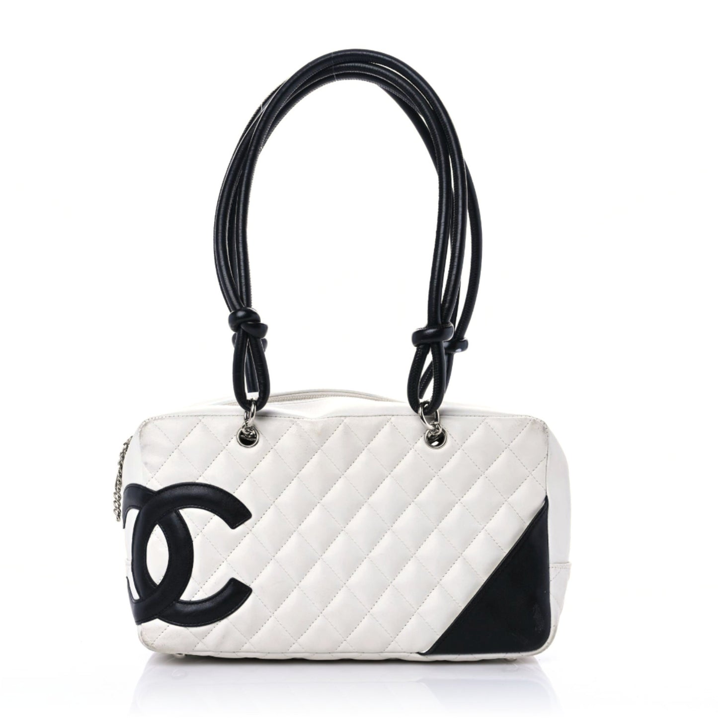 Calfskin Quilted Large Cambon Bowler White Black